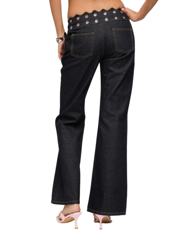 Women's Scalloped Grommet Low Rise Bootcut Jeans