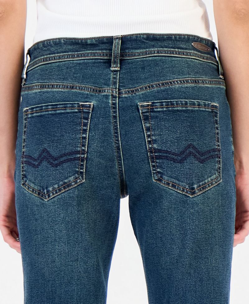 Juniors' Plaid Inner Drawstring Bootcut Jeans