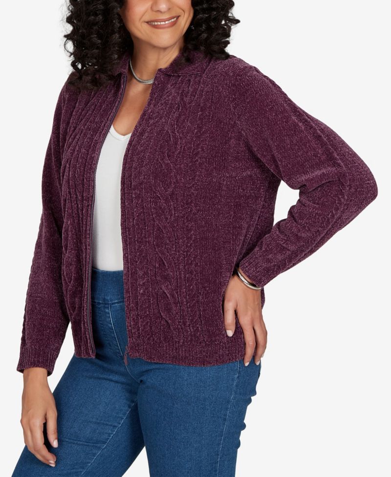 Women's Classic Cable Chenille Zip Cardigan Sweater