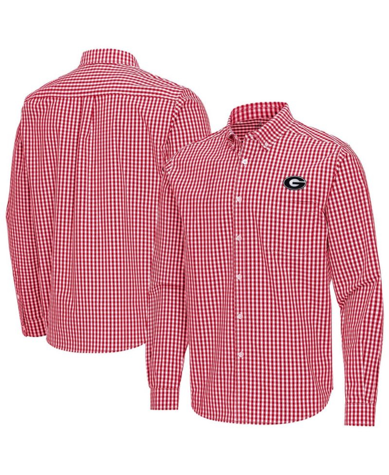 Men's Red Georgia Bulldogs Ellis Woven Tri-Blend Long Sleeve Button-Down Shirt
