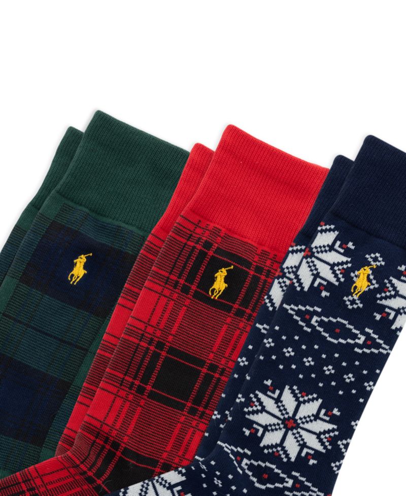 Men's Plaid and Snowflake Crew Socks, 3-Pack