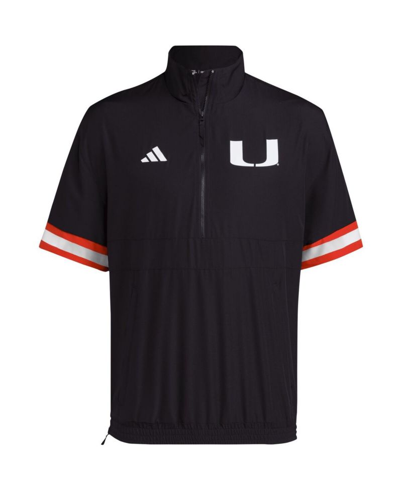 Men's Black Miami Hurricanes Strategy Short Sleeve Half-Zip Jacket