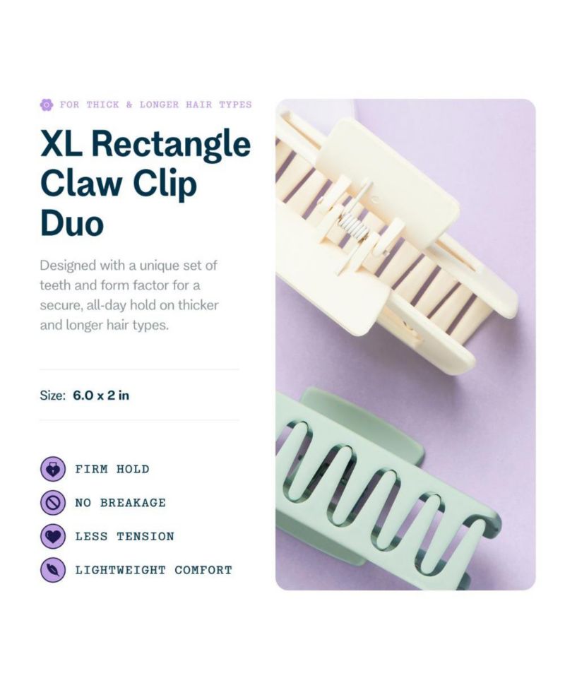 XL Thick Hair - X-Long Hair Holds More - Velvet-Like Finish Clip for All Lock Types - Essential, Retractable Clip - 2 Pack