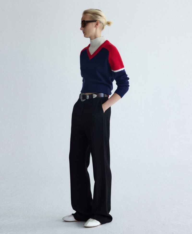 Women's Selection High Neck Contrast-Overlay Wool-Blend Sweater