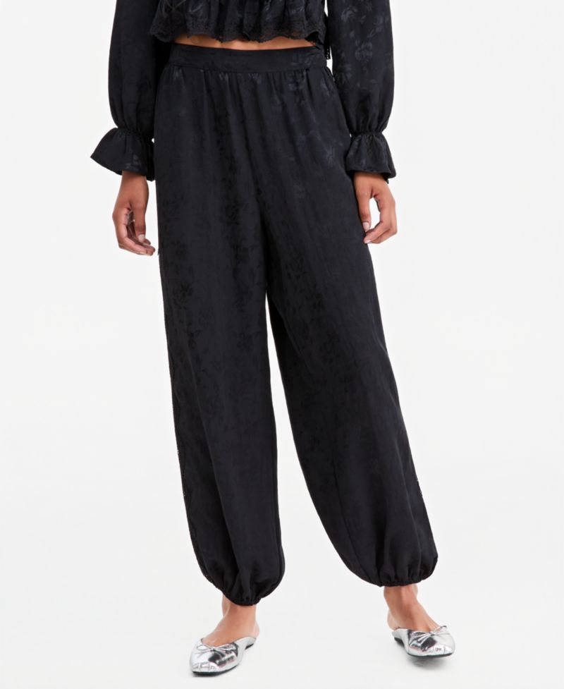 Women's Pull-On High-Rise Satin Jacquard Balloon Pants