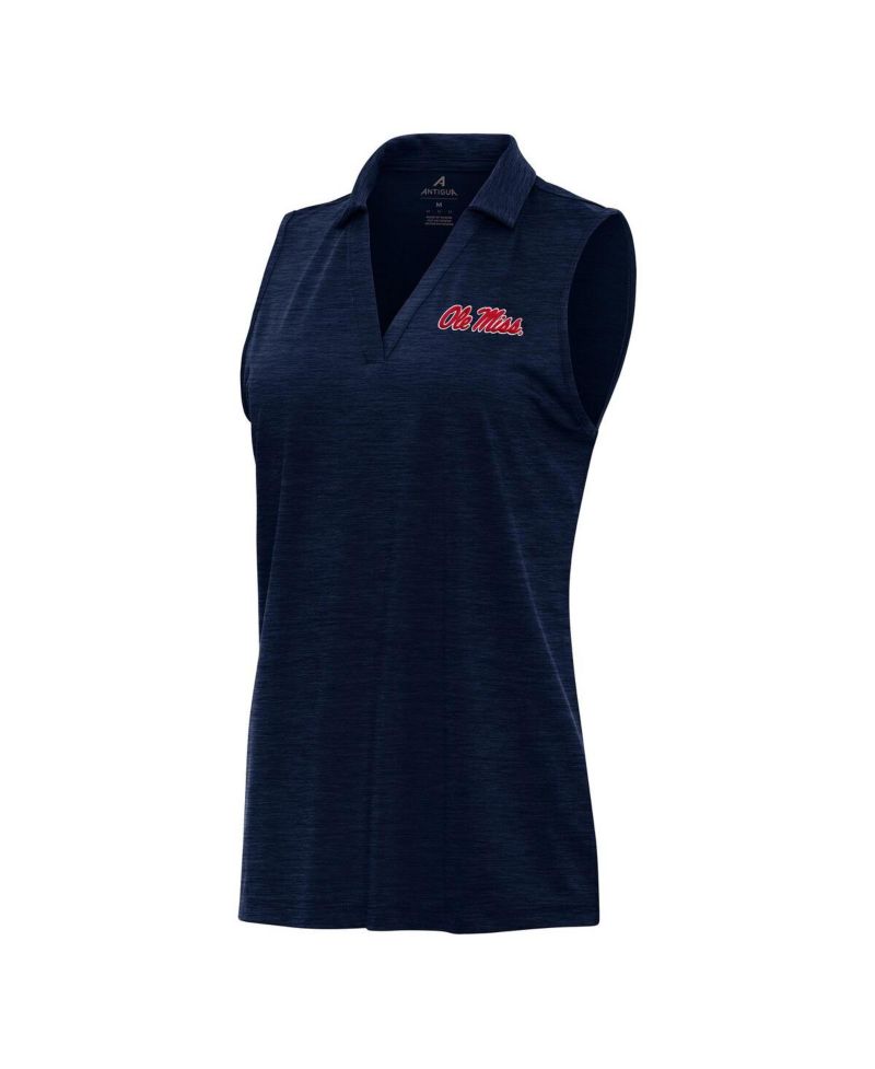 Women's Heather Navy Ole Miss Rebels Layout Sleeveless V-Neck Polo Shirt