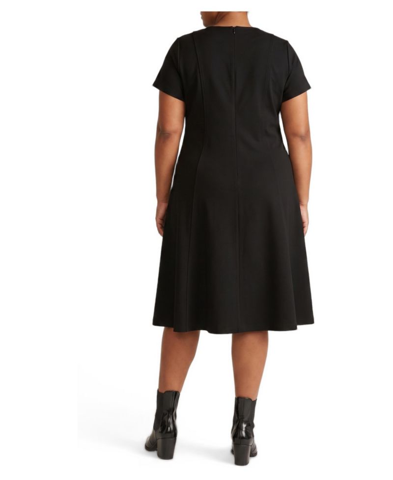 Plus Size Lucinda V-Neck Fit-and-Flare Ponte Midi Dress