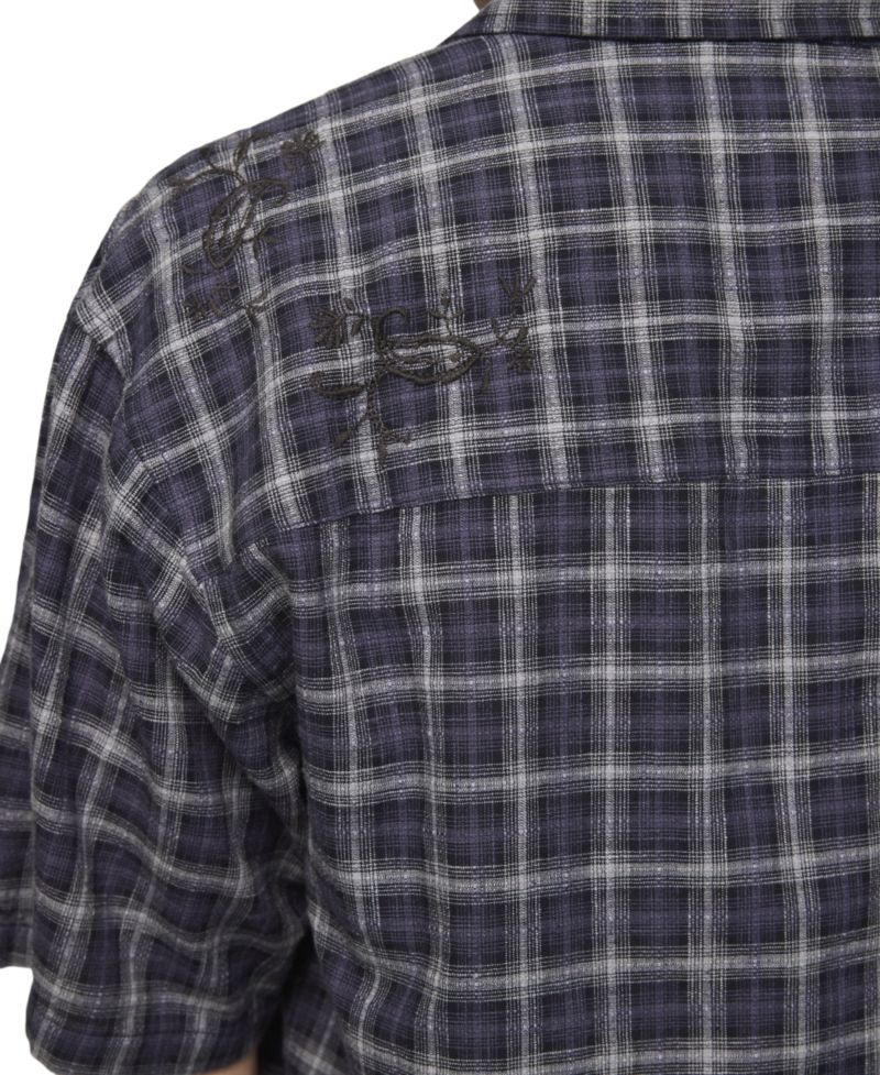 Men's Embroidered Plaid Spread Collar Shirt