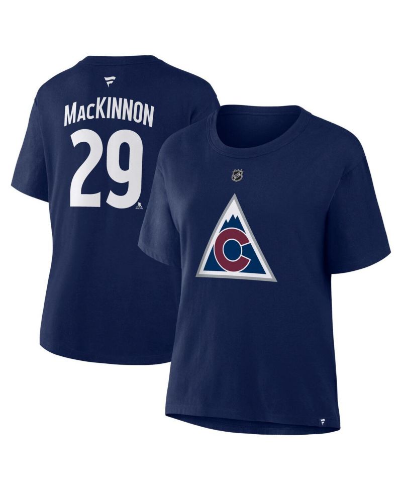 Women's Nathan MacKinnon Athletic Navy Colorado Avalanche Authentic Stack Name & Number T-Shirt