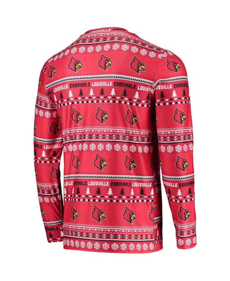 Men's Red Louisville Cardinals Ugly Sweater Long Sleeve T-shirt and Pants Sleep Set