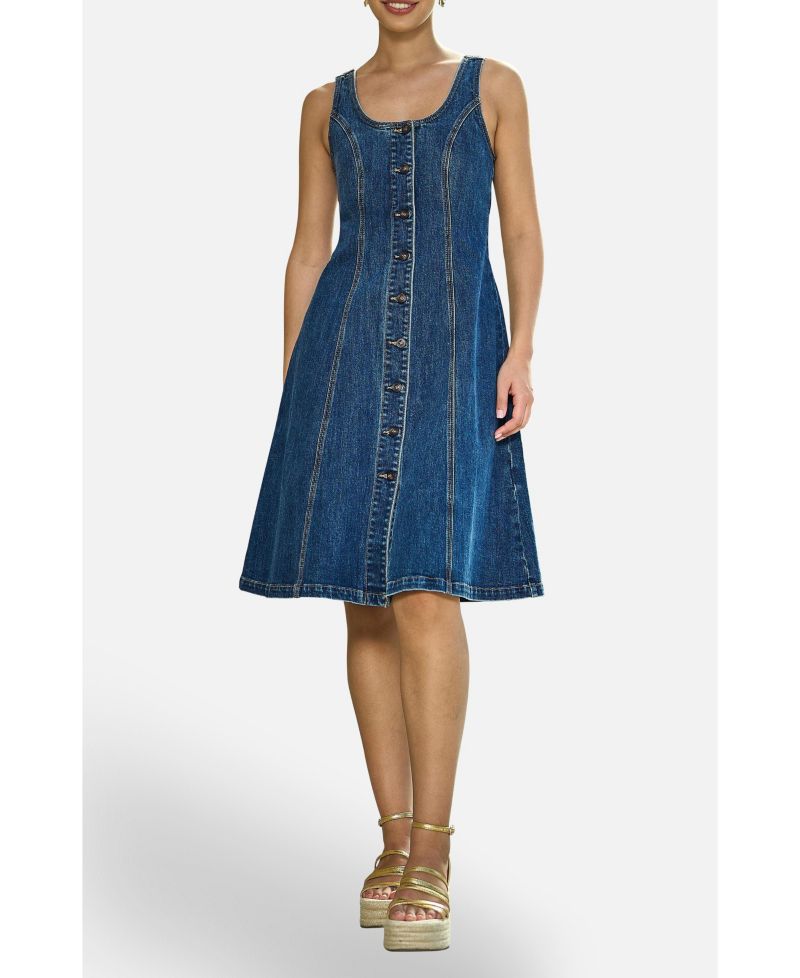 Women's Stretch Denim Panel Fitted Dress