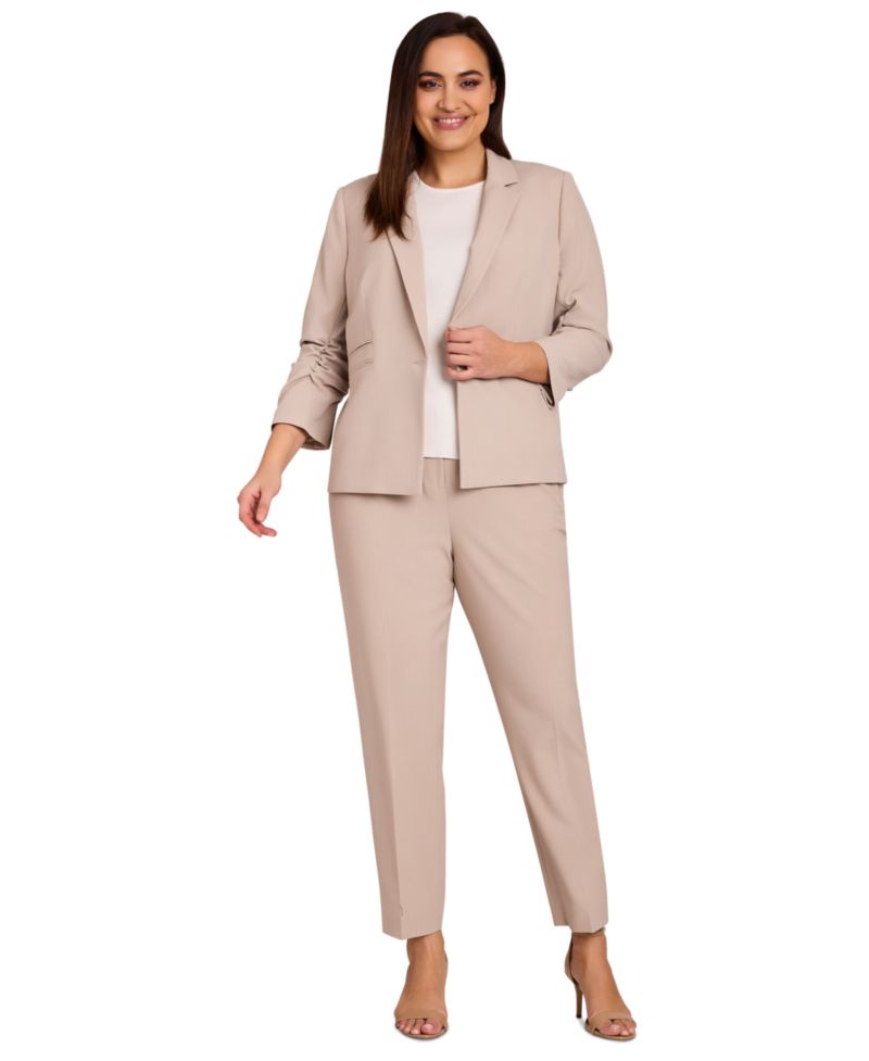 ASL Plus Size Notched Collar Ruched-Sleeve Blazer