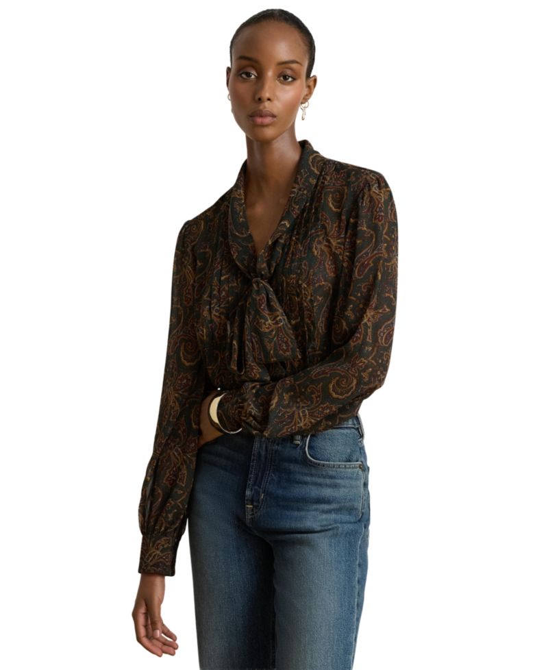 Women's Paisley Tie-Neck Blouse