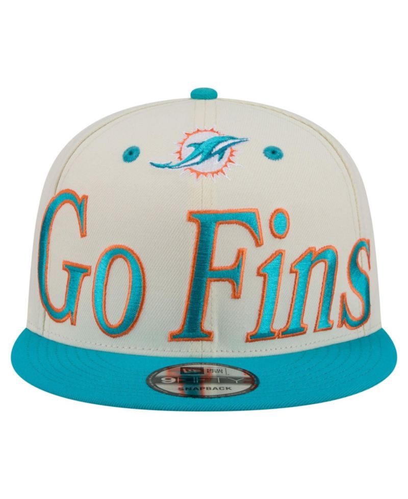 Men's Cream Miami Dolphins Oversized Slogan 9FIFTY Snapback Hat
