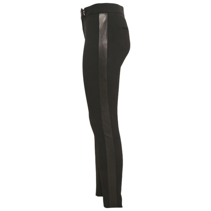 Women's Black Crepe Leather Trim Trousers