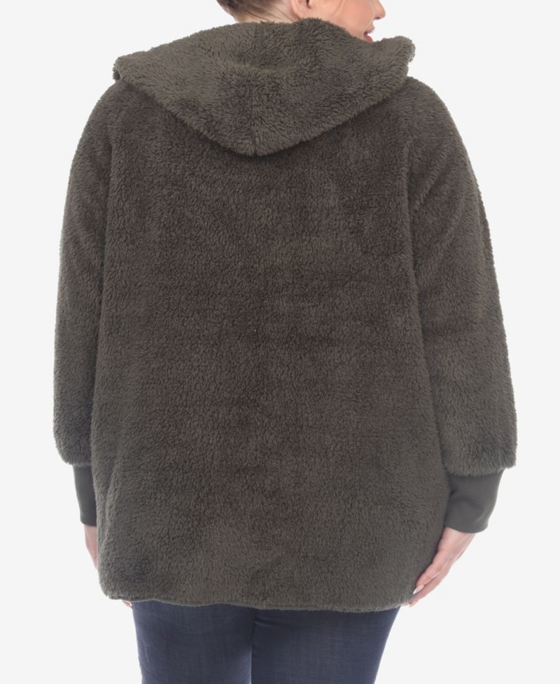 Plus Size Plush Hooded Cardigan Jacket with Pockets
