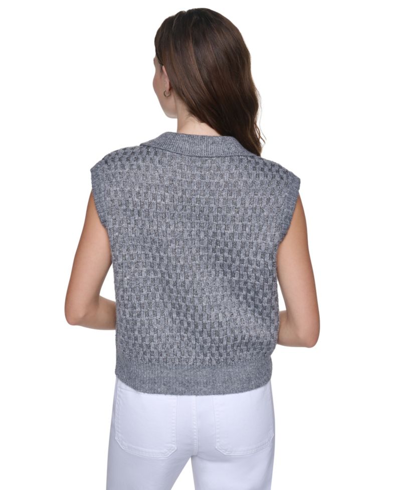 Women's Sleeveless V-Neck Collared Sweater