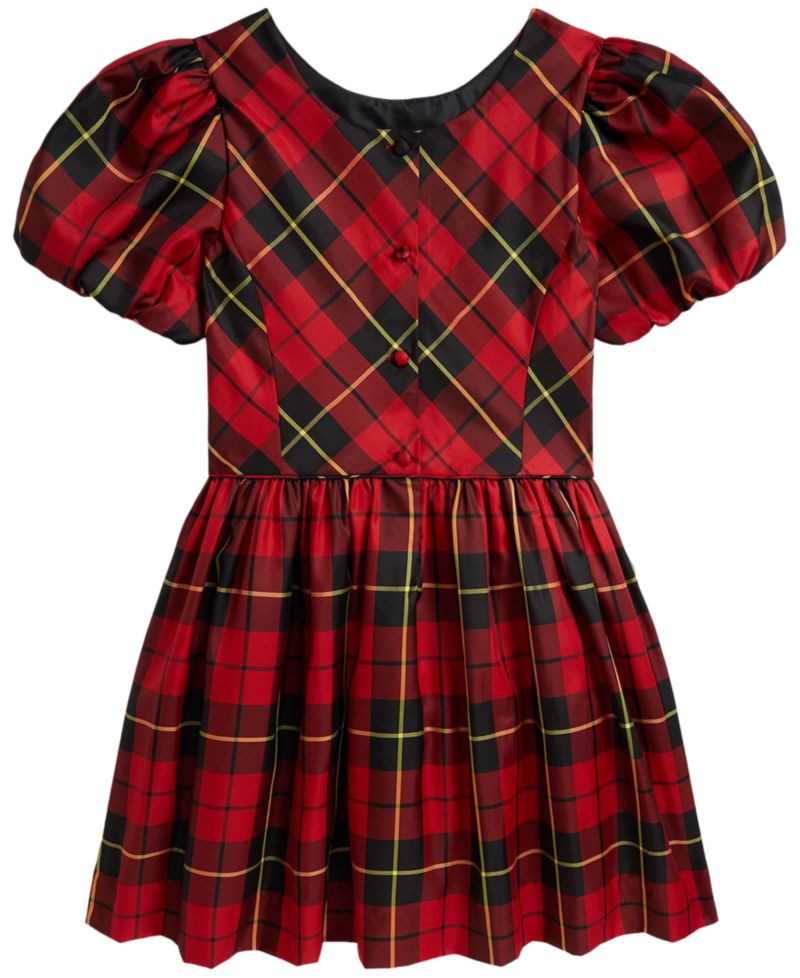 Girls' 7-16 Plaid Short-Sleeve Taffeta Dress