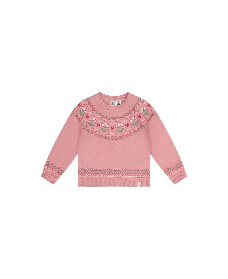 Little Girls 6-12 Years Sweater with Flower Jacquard
