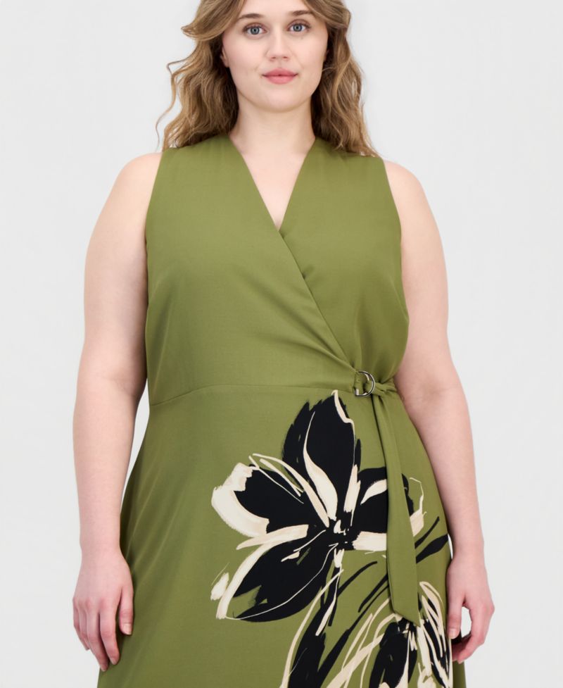Plus Size Faux-Wrap A-Line Midi Dress
