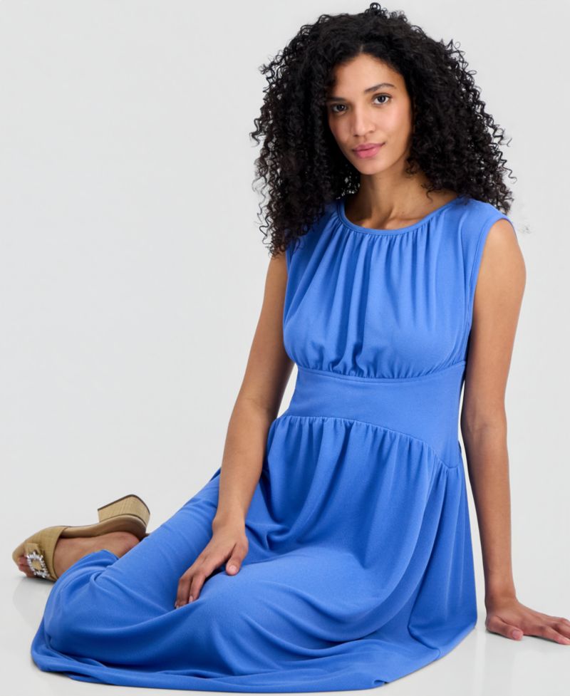 Women's Boat-Neck Shirred Midi Dress
