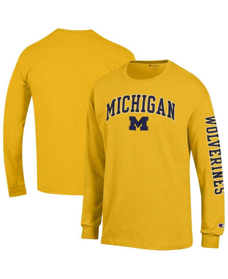 Men's Maize Michigan Wolverines Arch Over Logo 2-Hit Long Sleeve T-Shirt