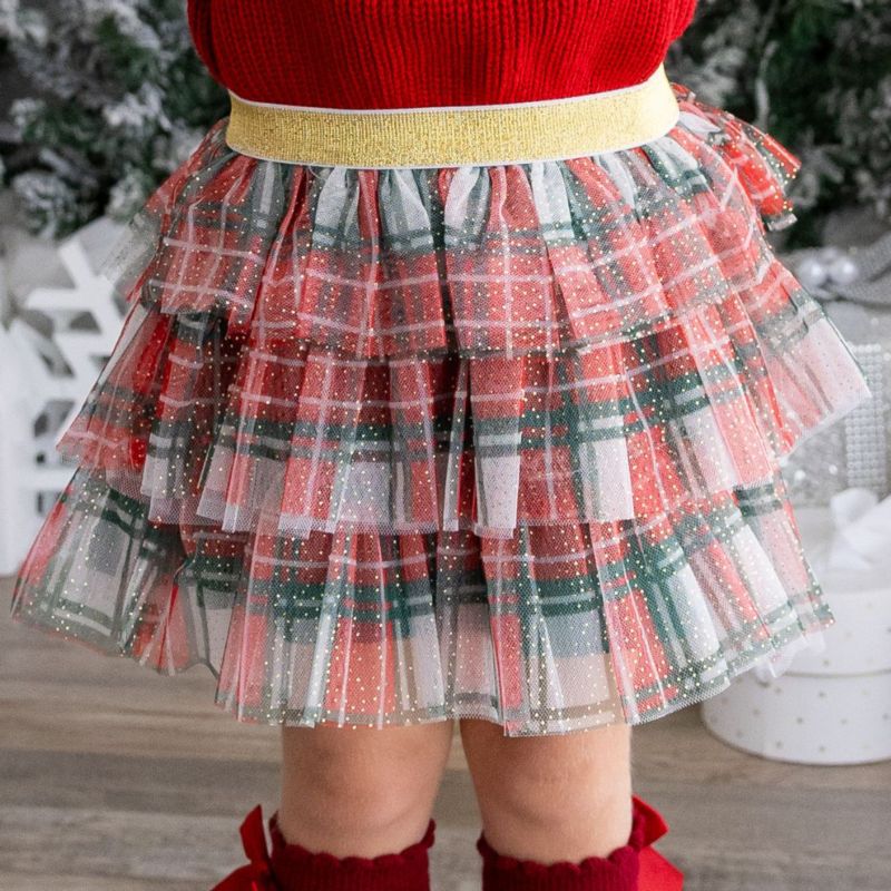 Little and Big Girls Christmas Plaid Tiered Tutu Skirt