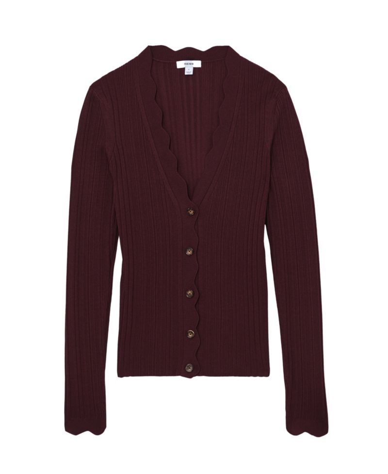 Women's Vinny Rib-Knit Scallop-Trim Cardigan