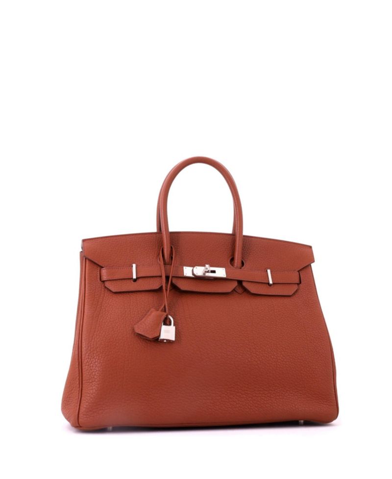 Birkin 35 Handbag Brown Fjord with Palladium Hardware