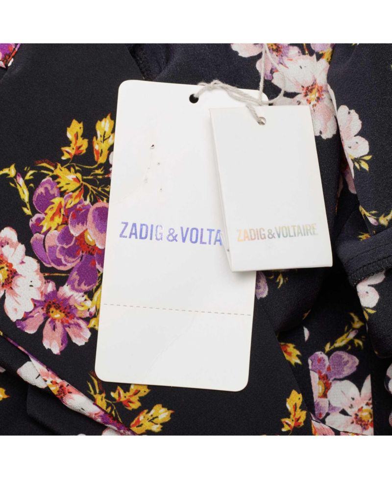 Women's Pre-Owned Zadig and Voltaire Black Floral Print Silk Pleated Button Front Maxi Dress