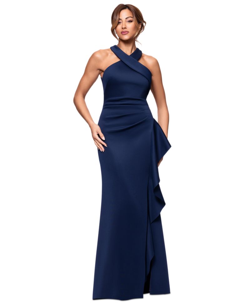 Petite Ruffled Halter Gown