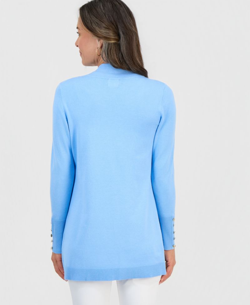 Petite Open-Front Button-Cuff Cardigan Sweater