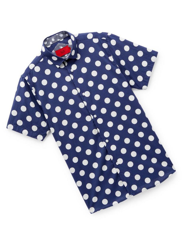 Boys Navy Short Sleeve Navy Polka Dot Slim Fit Short Sleeve Shirt