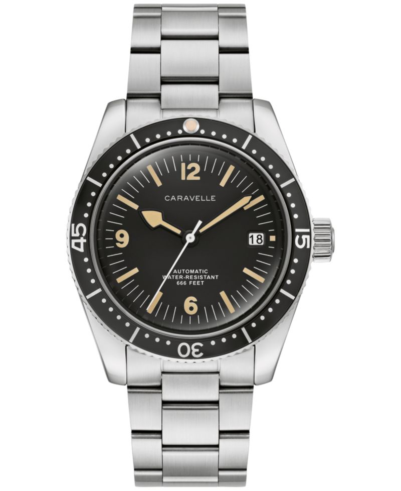 Men's Vintage Sport Sea Hunter Silver-Tone Stainless Steel Bracelet Watch, 39mm