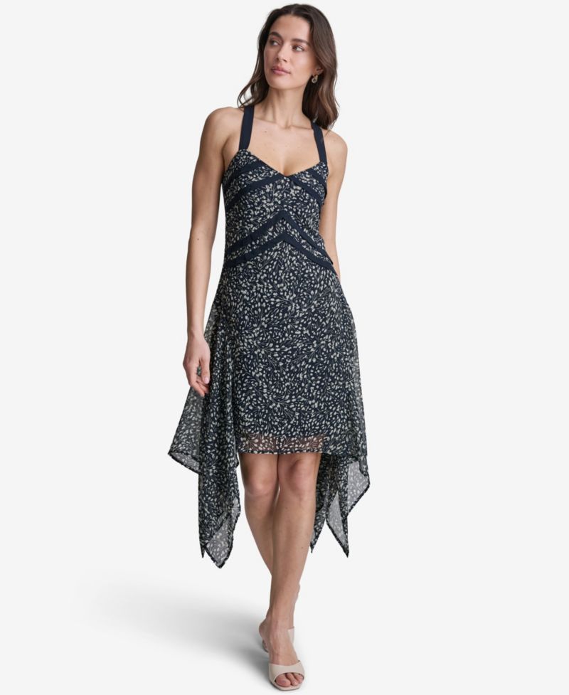 Women's Handkerchief Hem Fit & Flare V-Neck Dress