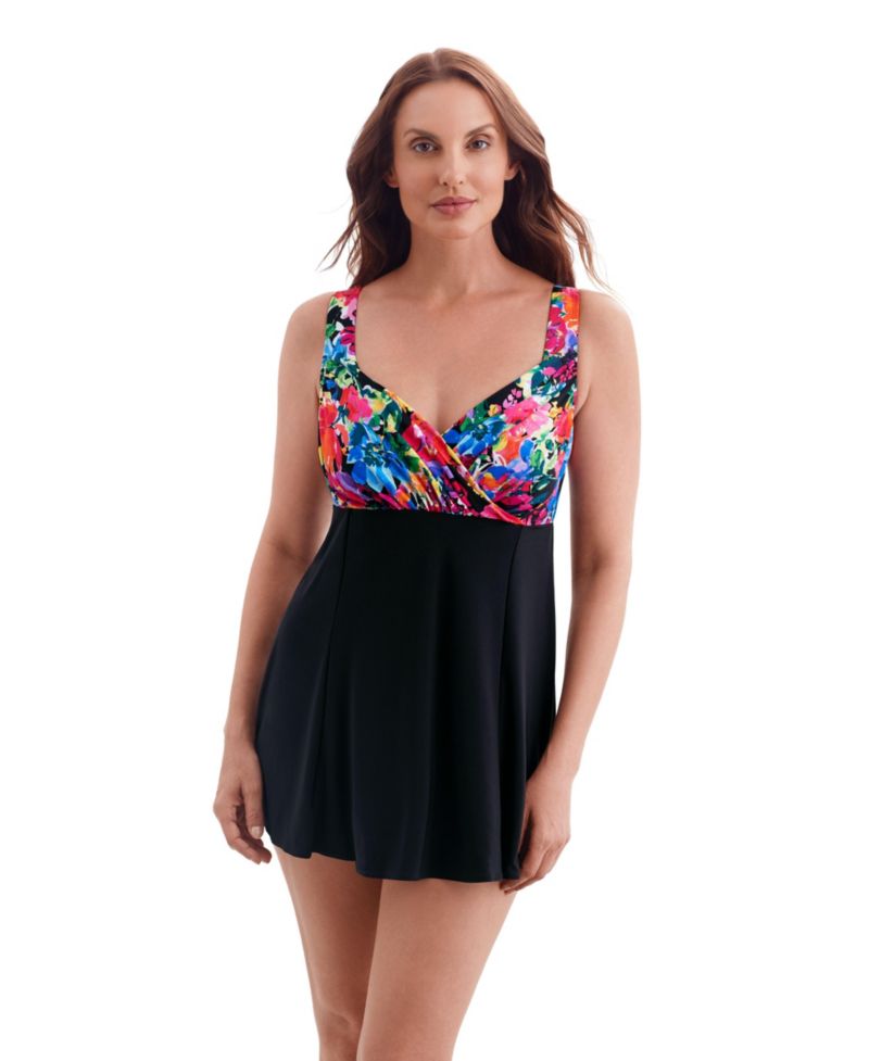 Women's Fine China Draped Crossover Long Torso Swim Dress