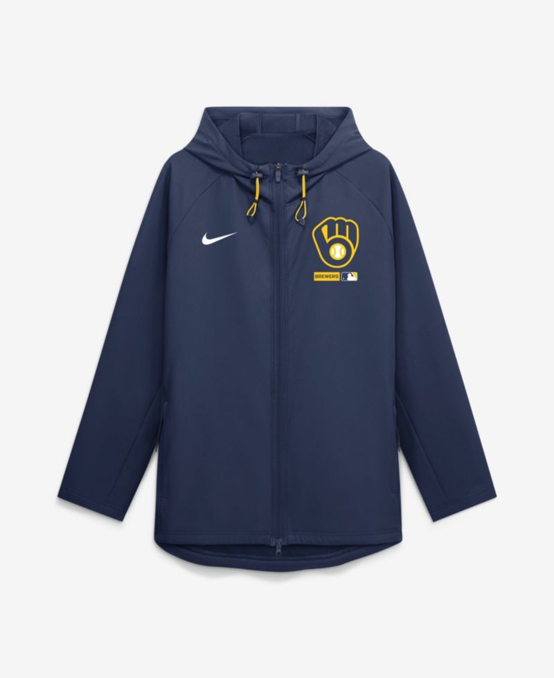 Men's Navy Milwaukee Brewers Authentic Collection Raglan Therma-FIT Full-Zip Hooded Jacket