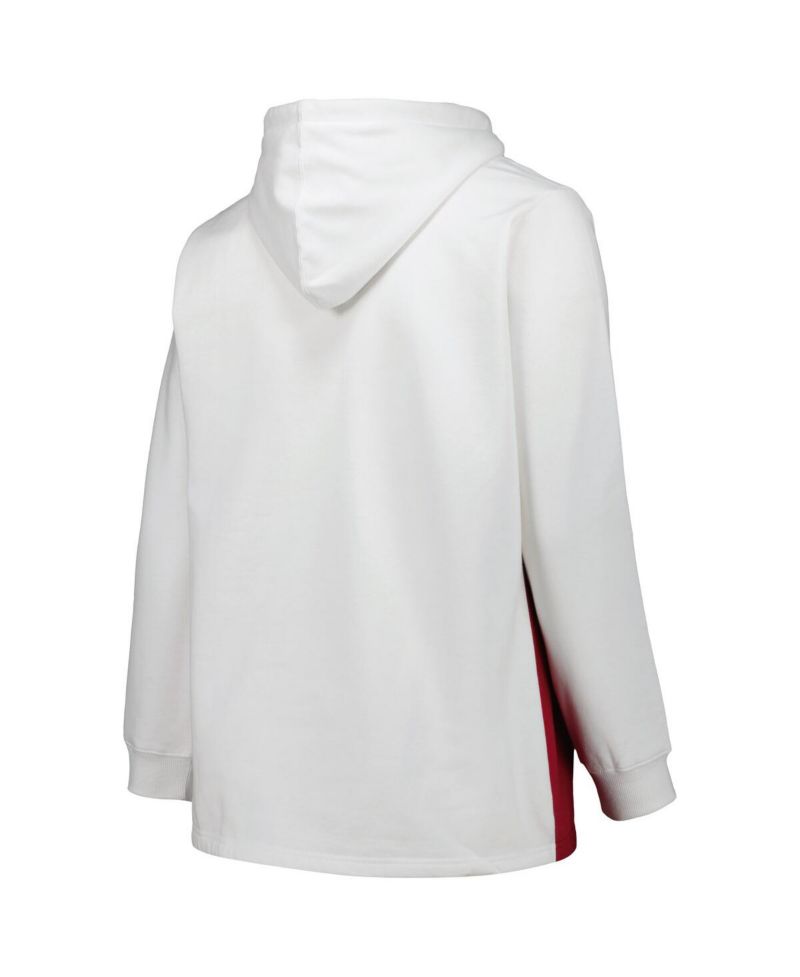 Women's White/Crimson Oklahoma Sooners Plus Size Taping Pullover Hoodie