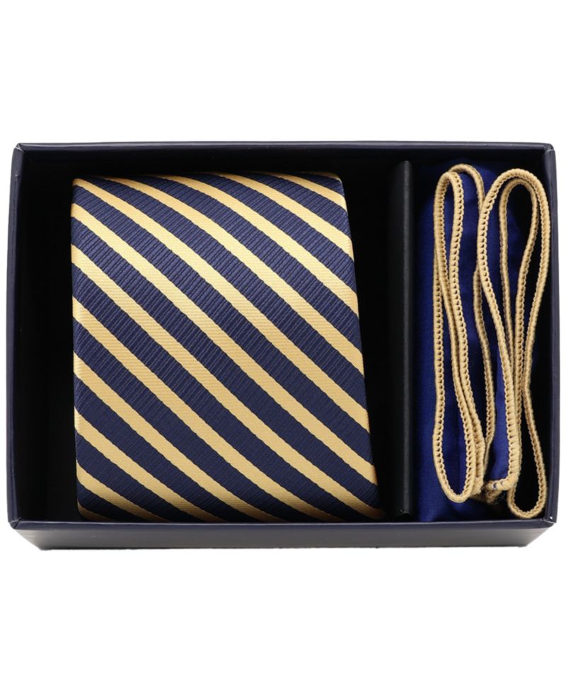 Men's 2-Piece Stripe Tie and Pocket Square Half Box Set