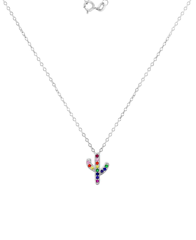 Cubic Zirconia Multicolor Cactus 18" Pendant Necklace