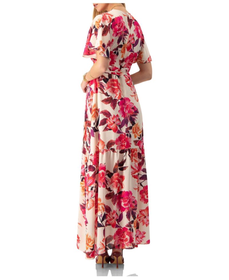 Women's Crossed V-Neck Wrap Floral Maxi Dress