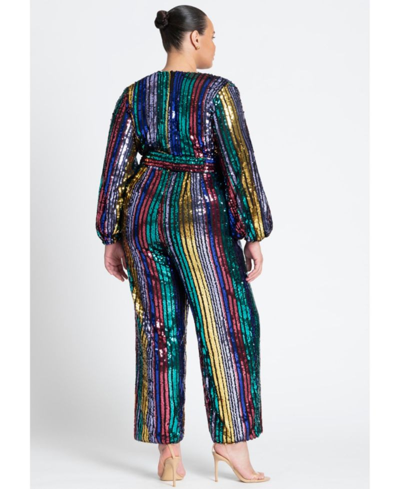 Women's Multicolor Stripe Sequin Jumpsuit