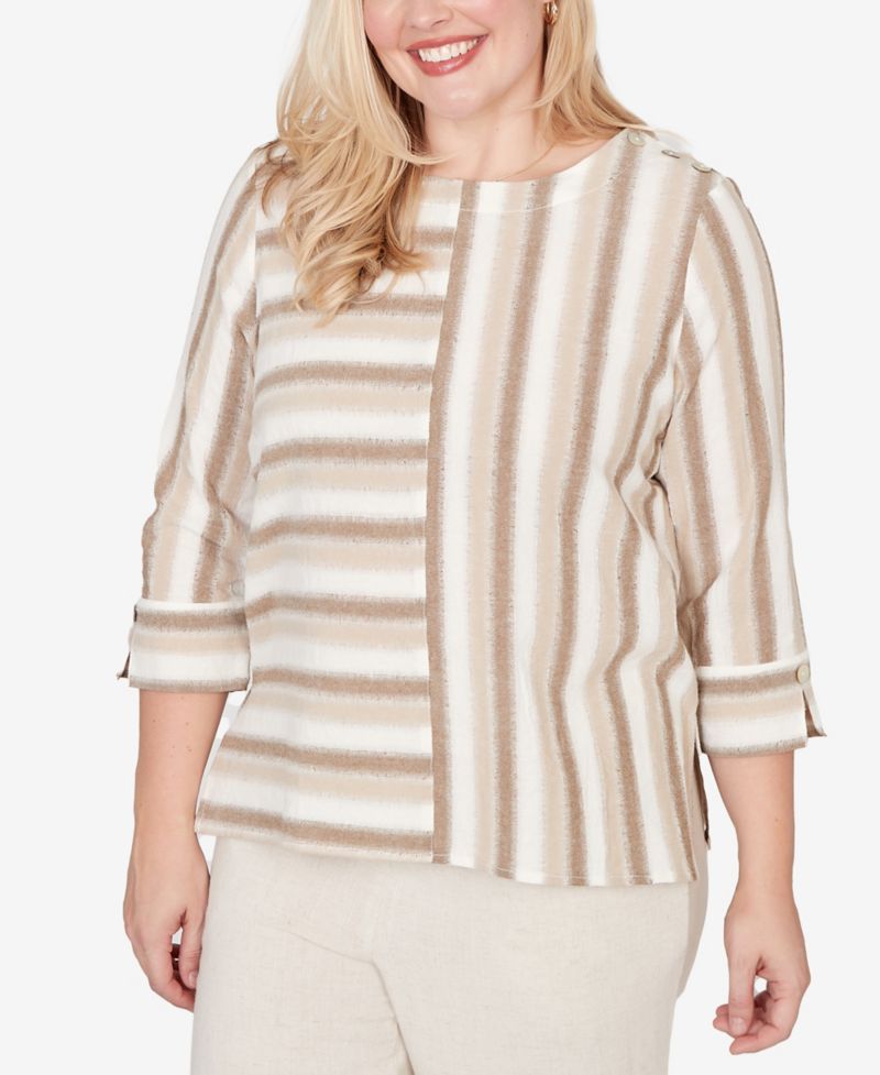 Women's Natural Wonder Spliced Stripe Three Quarter Sleeve Top