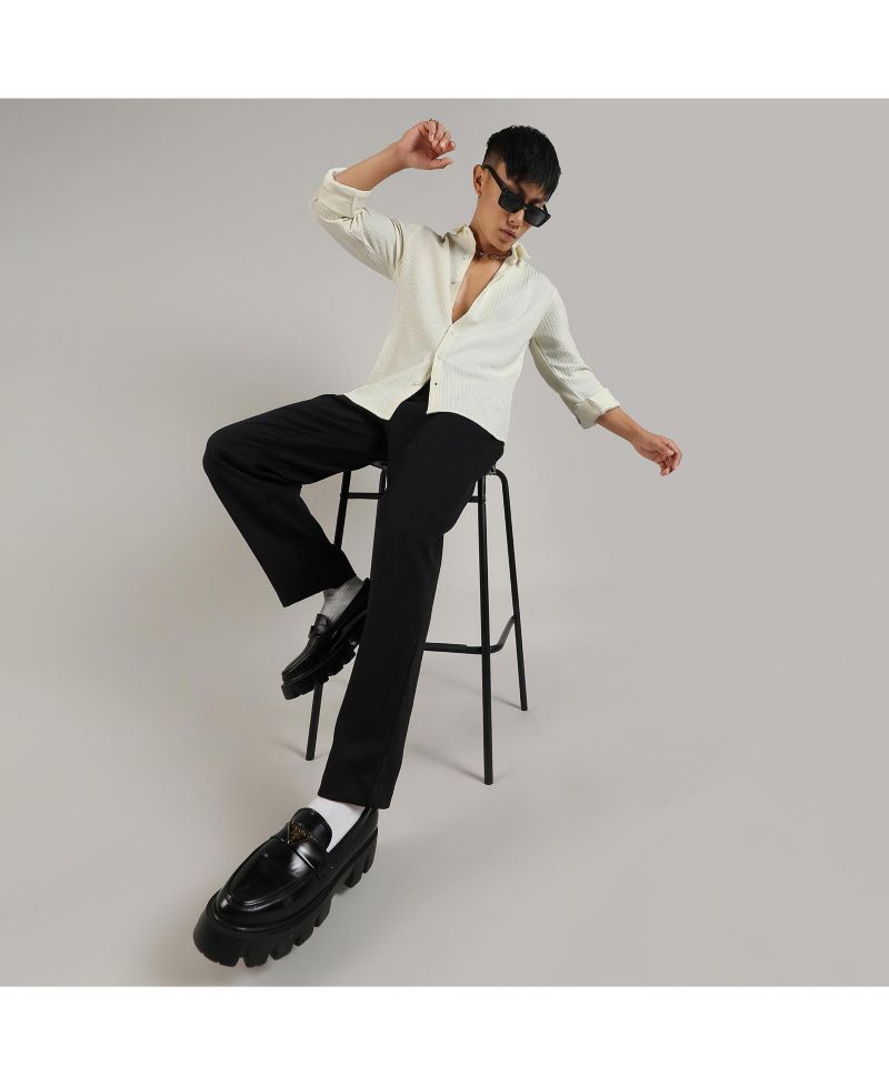 Men's Pale Yellow Stripe-Creased Shirt
