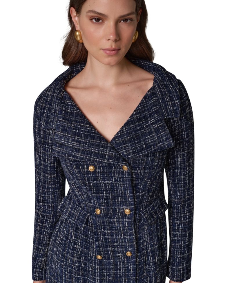 Women's Long-Sleeve Tweed Double-Breasted Jacket Dress