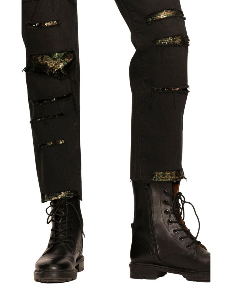 Women's High Rise Camo Sequin Straight Leg Jeans