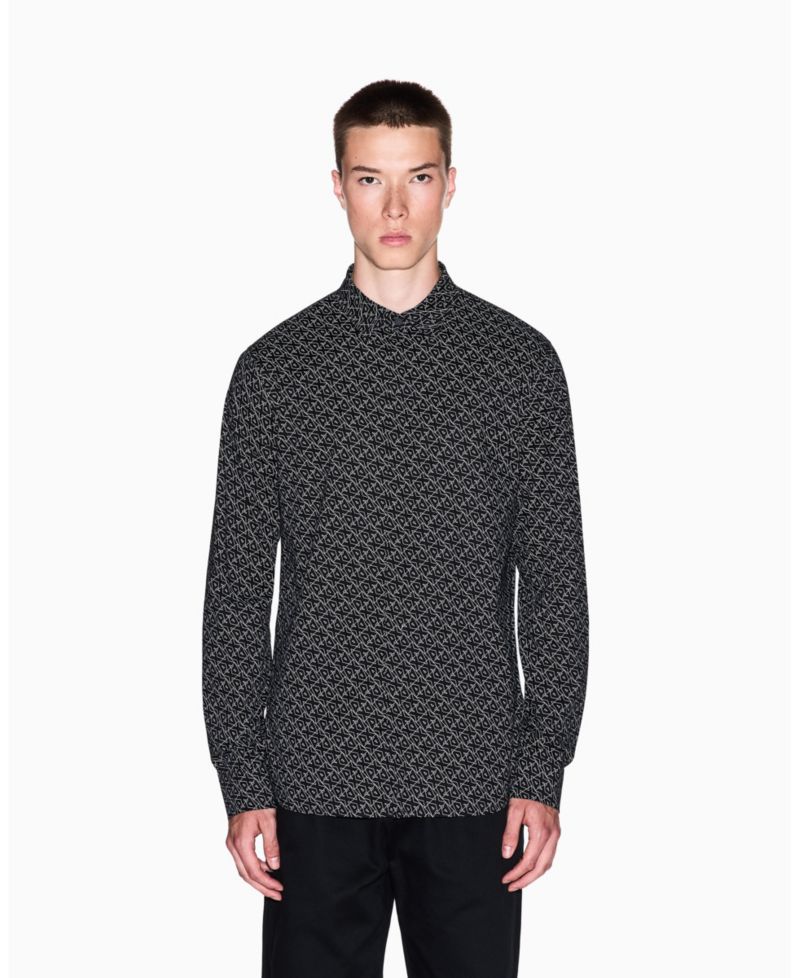 Men's Long Sleeve Poplin Allover Logo Woven Shirt