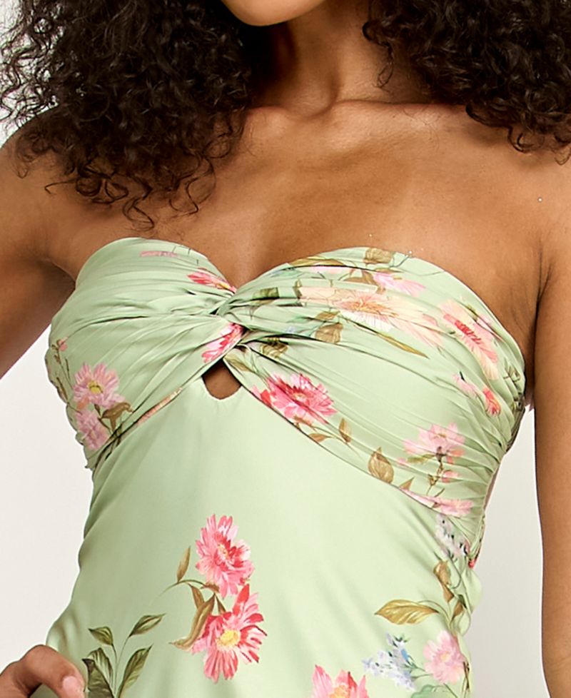 Juniors' Floral Print Strapless Gown