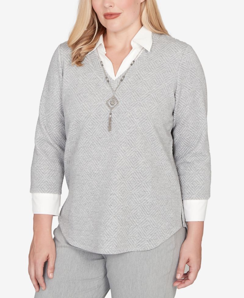 Stockbridge Diamond Jacquard Two In One Top with Necklace