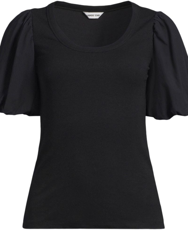 Women's Drapey Rib Puff Sleeve Scoop Neck Top